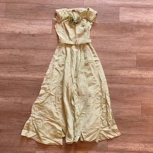 Women's 1950s Vintage Full-Length Taffeta Gown with Fabric Rose Embellishment